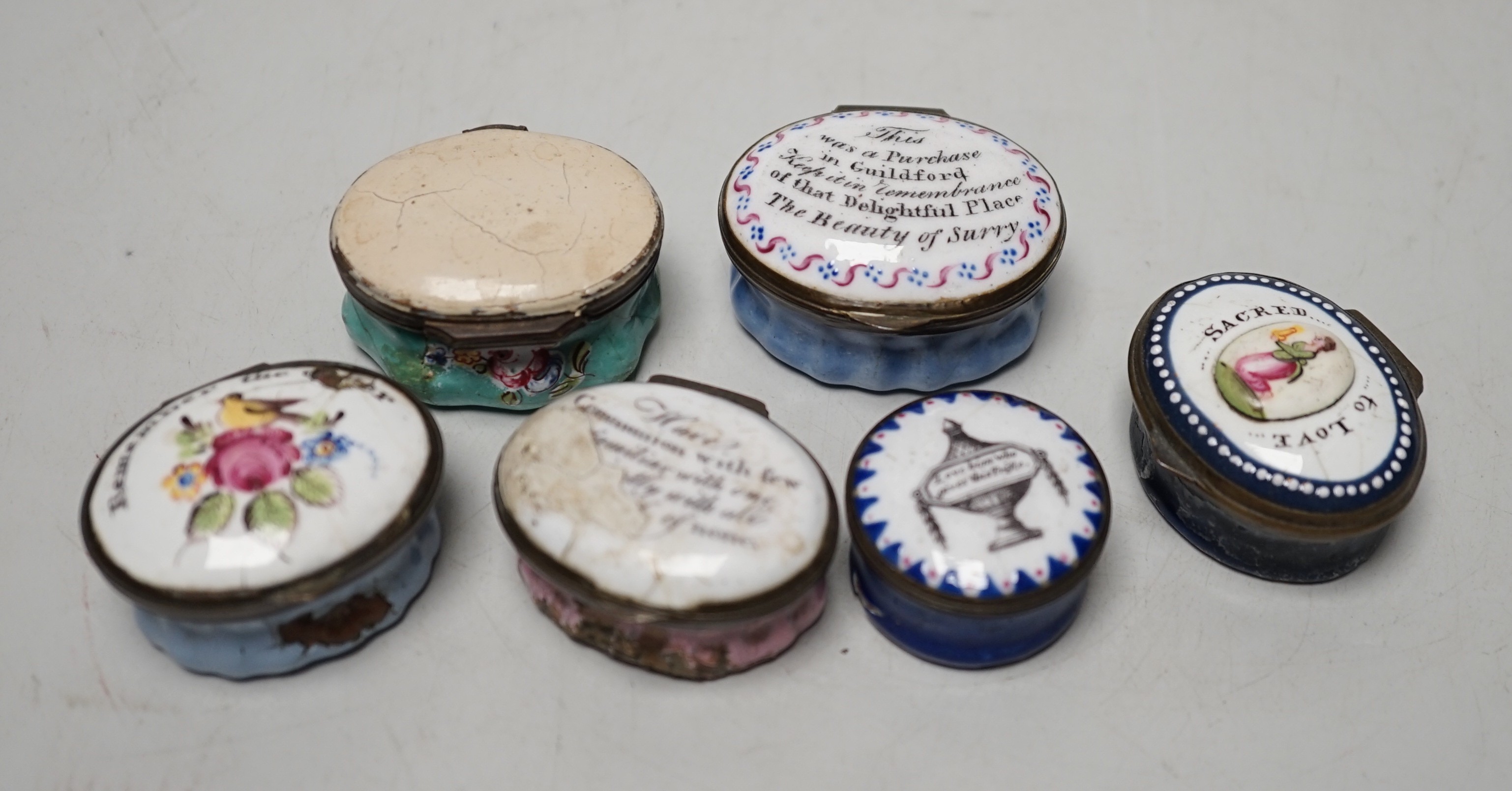 Six early 19th century South Staffordshire enamel patch boxes.